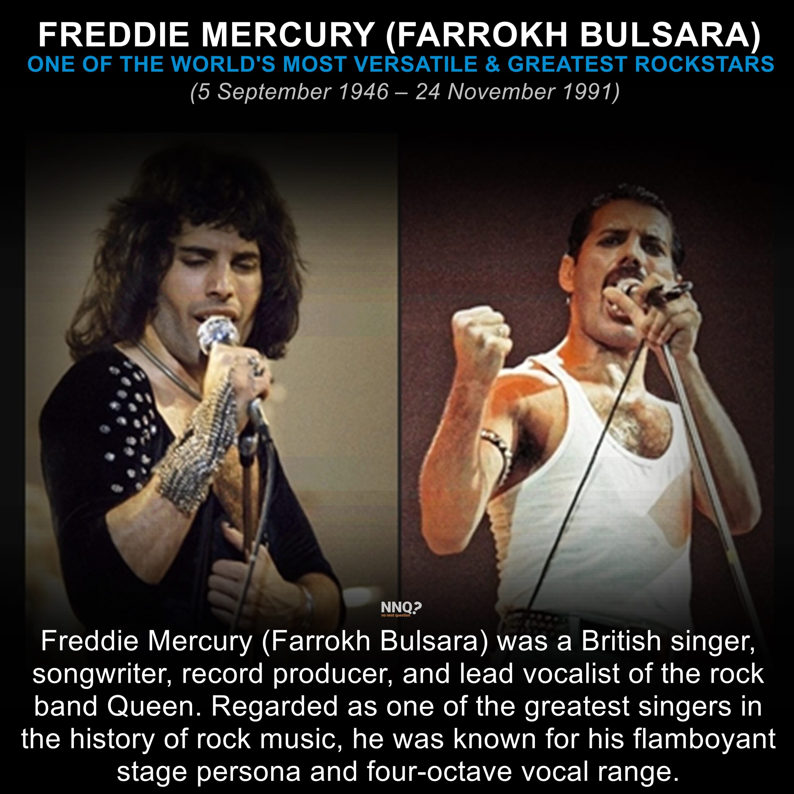 Freddie Mercury : One of the most versatile & greatest singers of all time.