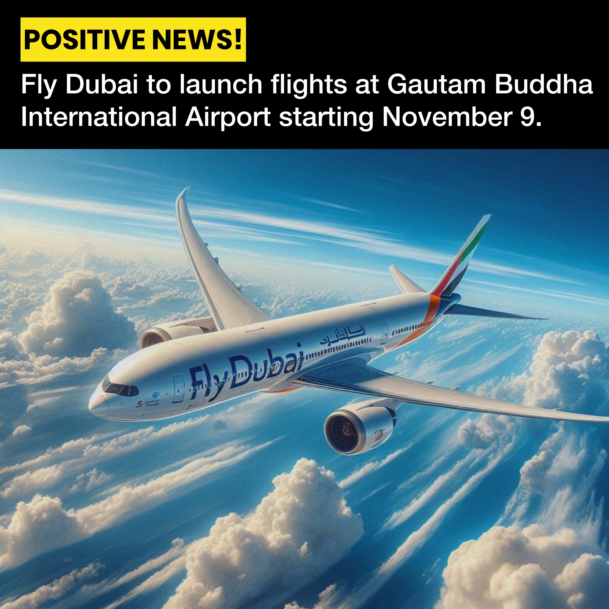 Fly Dubai to Launch Daily Flights at Gautam Buddha International Airport Starting November 9